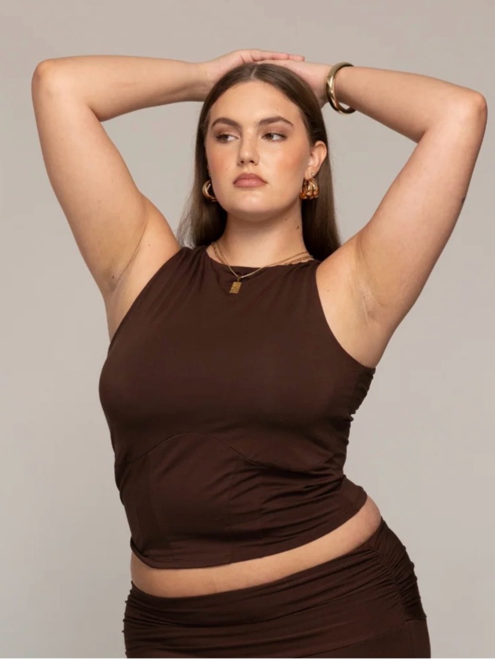 Valentina Brown Sleeveless Tank Top